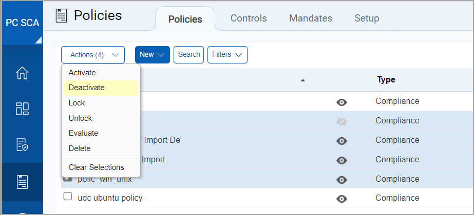 Deactivate option selected under the Actions Dropdown menu.